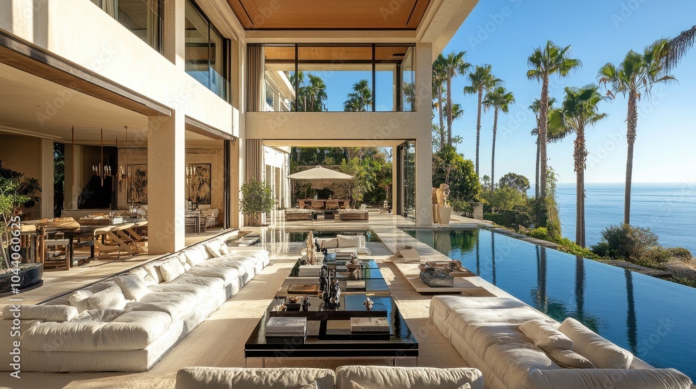 Fototapeta premium Coastal mansion with expansive views.