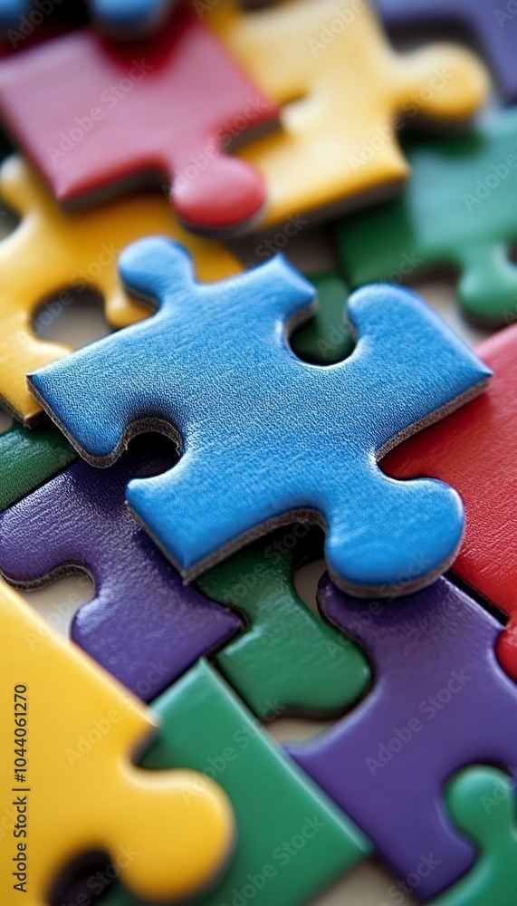 Fototapeta premium Colorful Jigsaw Puzzle Pieces With Focus on Blue Piece Business Concept for Background