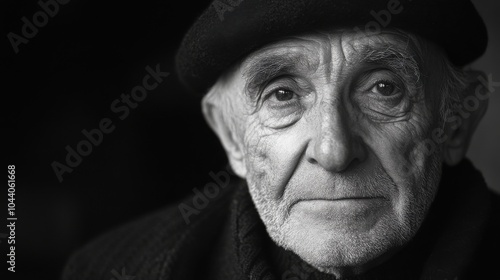 Elderly French man with a beret and a gentle expression.