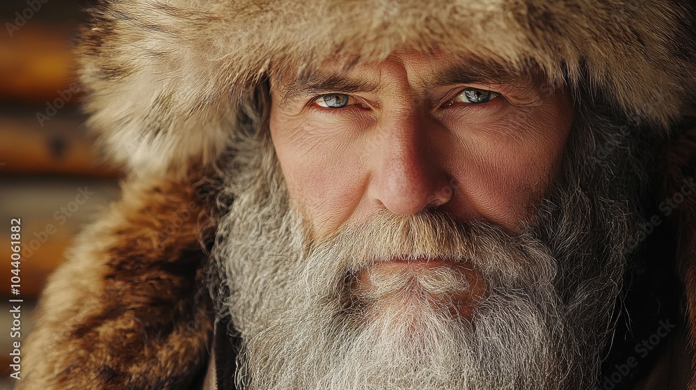 Elderly Russian man with a long beard and a fur hat. Elderly Russian man with a long beard and a fur hat.