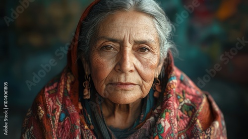 Elderly Mexican woman with a rebozo and a gentle expression.