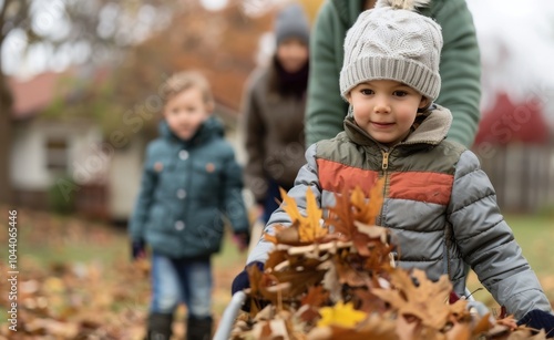 Boy Holds Autumn Leaves in Backyard