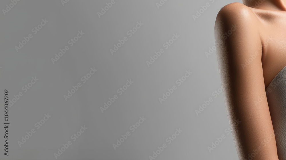 Woman’s arm with smooth skin against grey backdrop Woman’s arm with smooth skin against grey backdrop