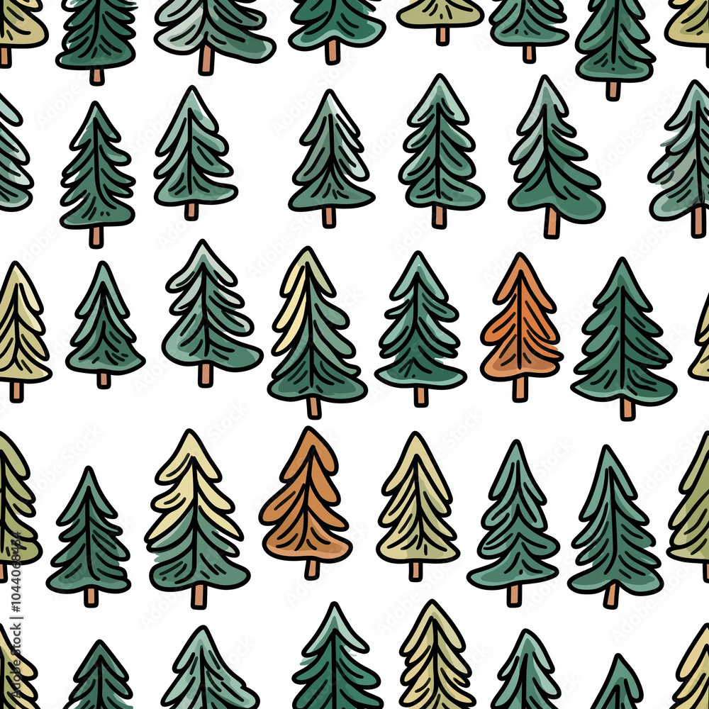 Obraz premium Doodle style seamless pattern with christmas trees