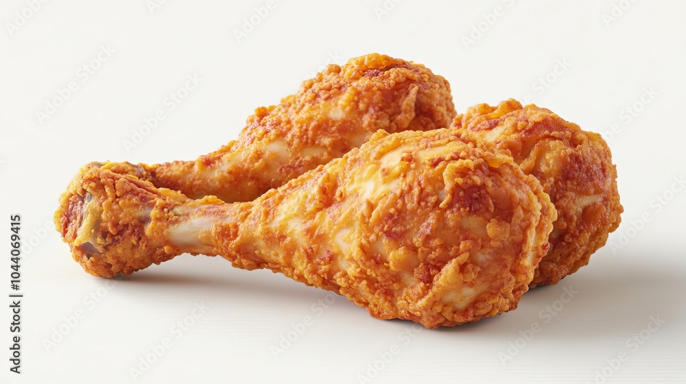 Crispy fried chicken drumstick, food element, realistic 3D render, golden brown, isolated on white background Crispy fried chicken drumstick, food element, realistic 3D render, golden brown, isolated on white background