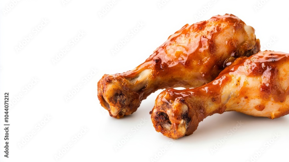 Fried chicken drumstick with spicy glaze, food element, hyper-realistic, crunchy and golden, isolated on white background Fried chicken drumstick with spicy glaze, food element, hyper-realistic, crunchy and golden, isolated on white background