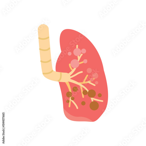 Lung illustration in flat style, body part design of internal organs.