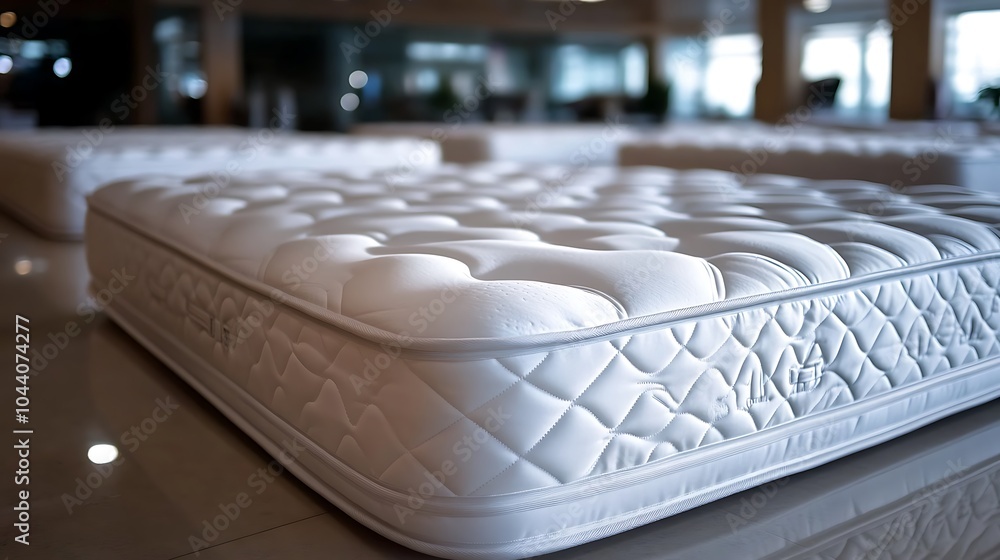 Fototapeta premium Closeup of a white mattress with diamond stitching.