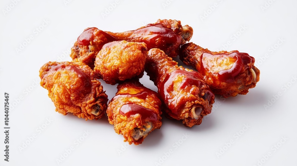 Fried chicken wing with BBQ sauce, food element, hyper-realistic, golden crispy batter, isolated on white background Fried chicken wing with BBQ sauce, food element, hyper-realistic, golden crispy batter, isolated on white background