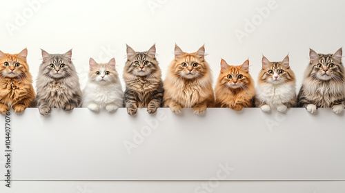 cats linedup behind of a white long banner photo