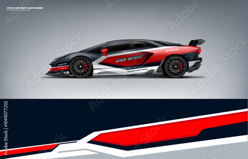 supercar wrap livery design red and black grey color combination for universal medium vector eps10 ready to print printable file