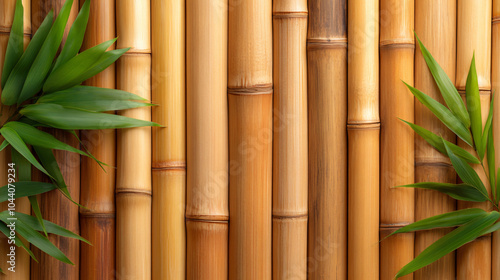 Elegant bamboo background with organic green leaves, creating serene and natural atmosphere. Perfect for eco friendly designs and nature inspired themes photo