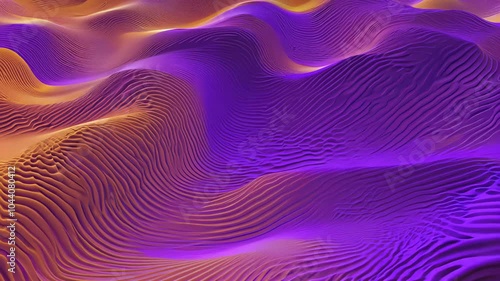 Dynamic wave-like dunes in purple and orange tones, creating a vibrant abstract desert scene. video