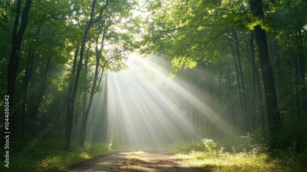 Forest Road Illuminated by Sunrays Forest Road Illuminated by Sunrays