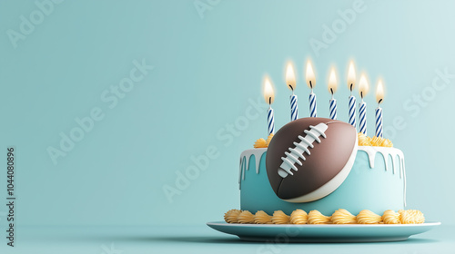 birhday cake with an american footbal shaped figurine photo