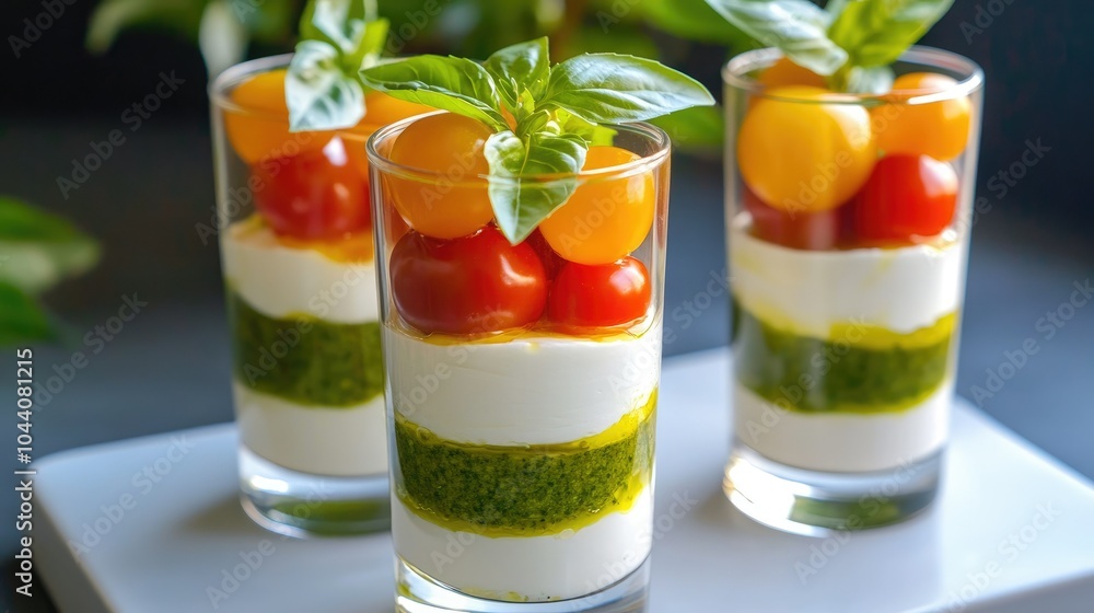 Colorful Caprese Verrine with Fresh Ingredients Colorful Caprese Verrine with Fresh Ingredients