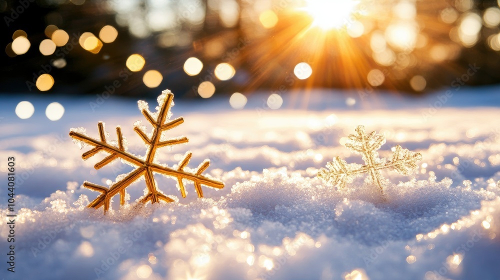Sparkling Snowflakes on Soft Snowy Surface Sparkling Snowflakes on Soft Snowy Surface