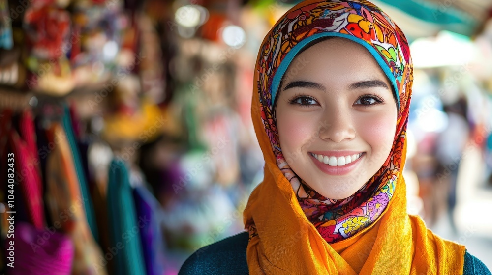 Fototapeta premium Smiling Woman in Traditional Asian Attire