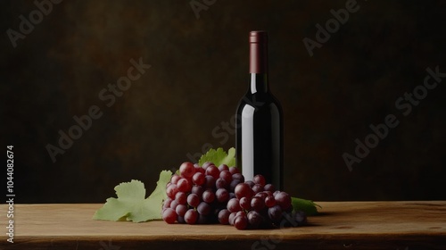 Red Wine Bottle and Grapes: A Still Life of Wine