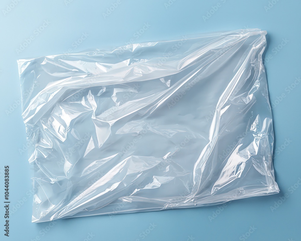 Obraz premium Plastic wrap overlay mockup for cover art design on a solid background