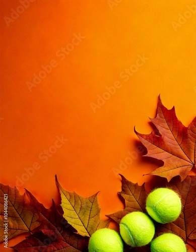 Autumn Tennis Background, Leaves and Tennis Balls on Portrait Fall Background