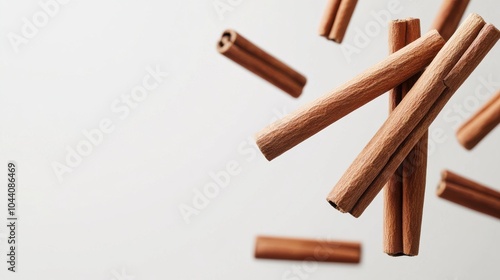 Several Floating Cinnamon Sticks in Air