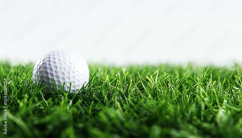 Fototapeta premium A close-up view of a golf ball resting on lush green grass, perfect for sports and recreation themes.
