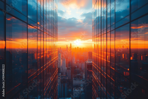 Wallpaper Mural Golden sunset over a city skyline viewed from a high-rise building at dusk Torontodigital.ca