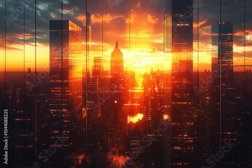 Wallpaper Mural Stunning sunset view over a bustling city skyline with glass skyscrapers reflecting vibrant colors Torontodigital.ca