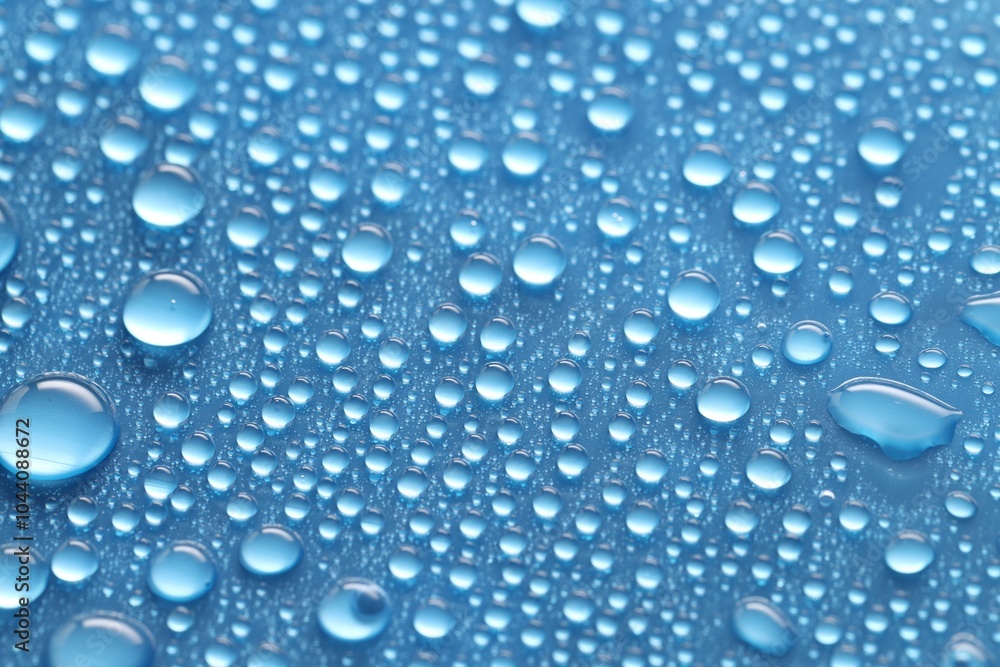 Water drops on blue background, above view Water drops on blue background, above view