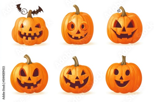 Halloween Pumpkins on White Background.