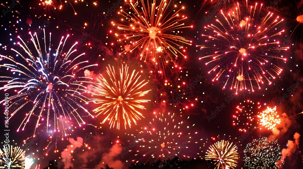 Fototapeta premium Vibrant Fireworks Explosion with Captivating Colorful Sparks Lighting Up the Night Sky