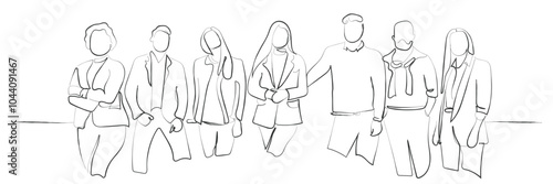 Hand drawn line art vector of people in business and corporate settings. Human fraternity, diversity and cohesion concept. Creative startups.