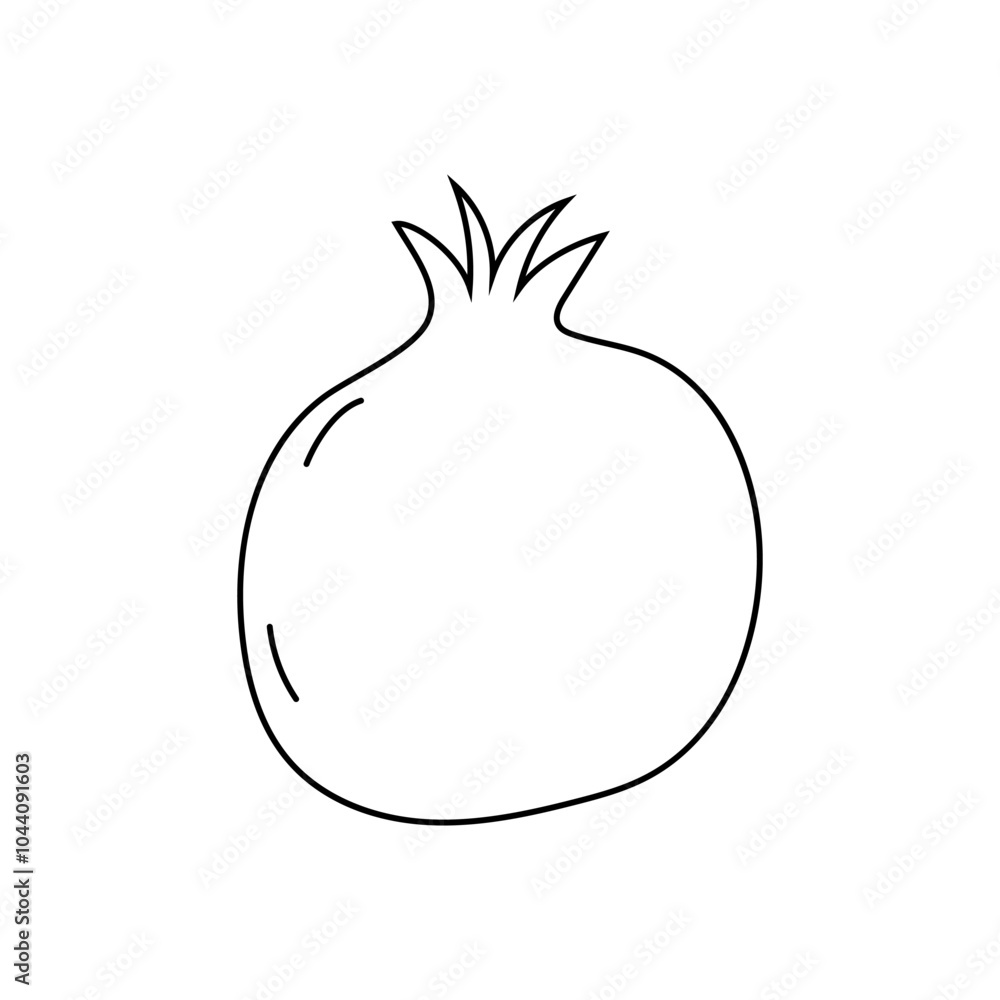 Simple line drawing of a pomegranate fruit against a plain background Simple line drawing of a pomegranate fruit against a plain background