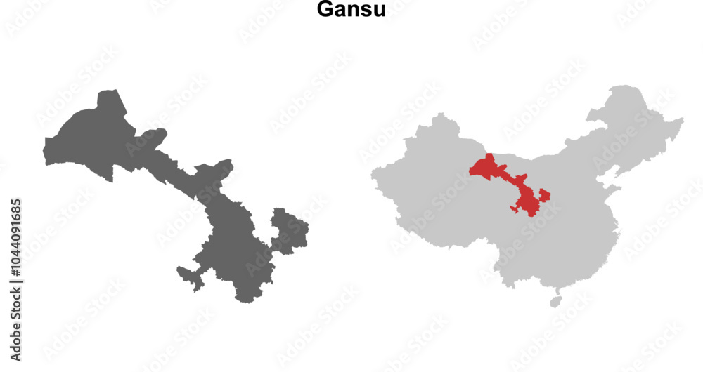 Fototapeta premium Gansu province blank outline map set
