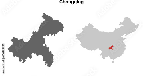 Chongqing province blank outline map set