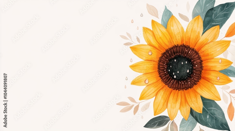 Fototapeta premium Bright Sunflower with Raindrops on Petals