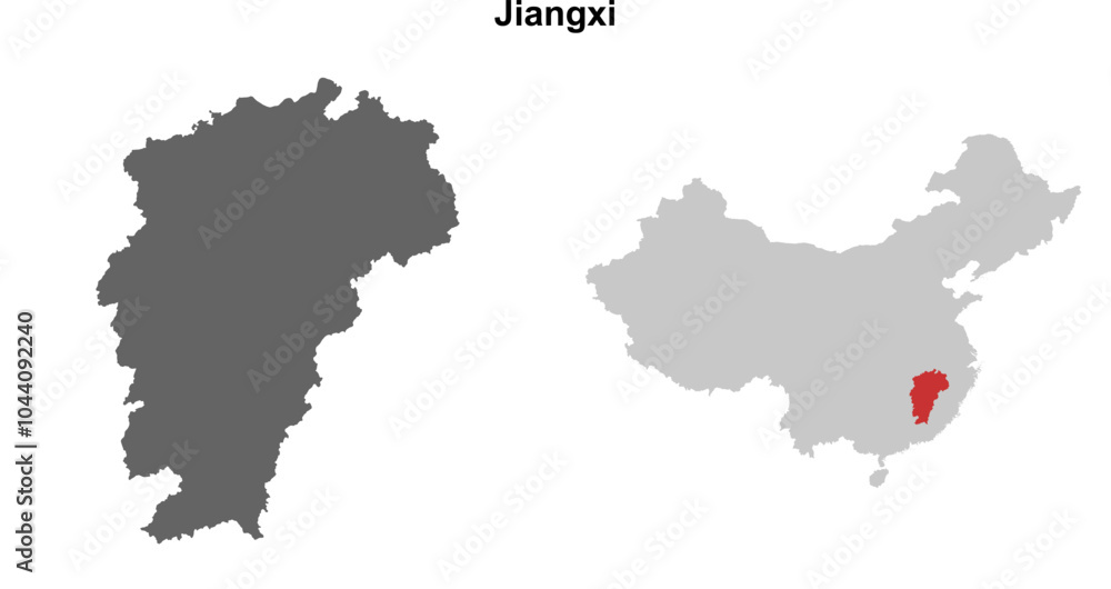 Fototapeta premium Jiangxi province blank outline map set