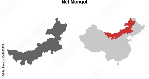 Nei Mongol province blank outline map set