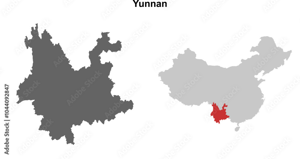 Yunnan province blank outline map set Yunnan province blank outline map set