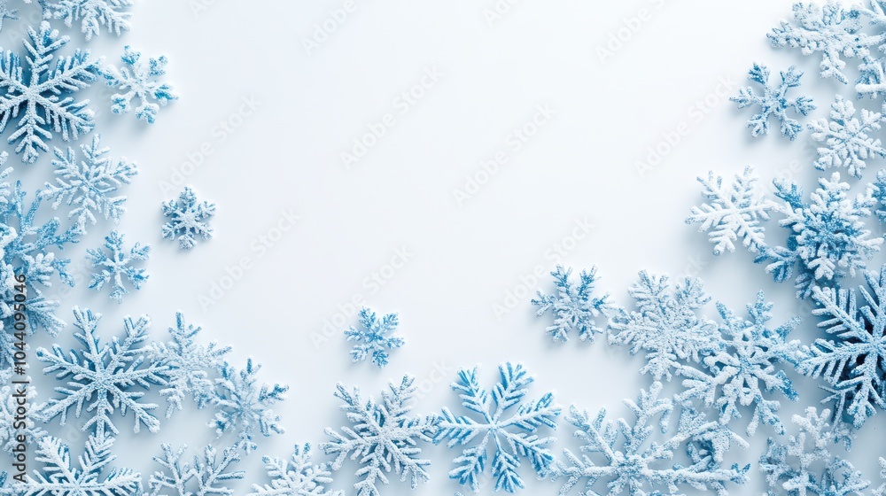Snowflake border on white winter background Snowflake border on white winter background