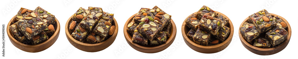 Indulgent Khajoor Burfi on Plate with Dates, Pista, and Badam Isolated on Transparent Background Perfect for Eye-Catching Promotional Materials. Indulgent Khajoor Burfi on Plate with Dates, Pista, and Badam Isolated on Transparent Background Perfect for Eye-Catching Promotional Materials.