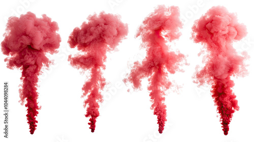 Red Smoke Clouds Collection Isolated on Transparent Background Generative AI