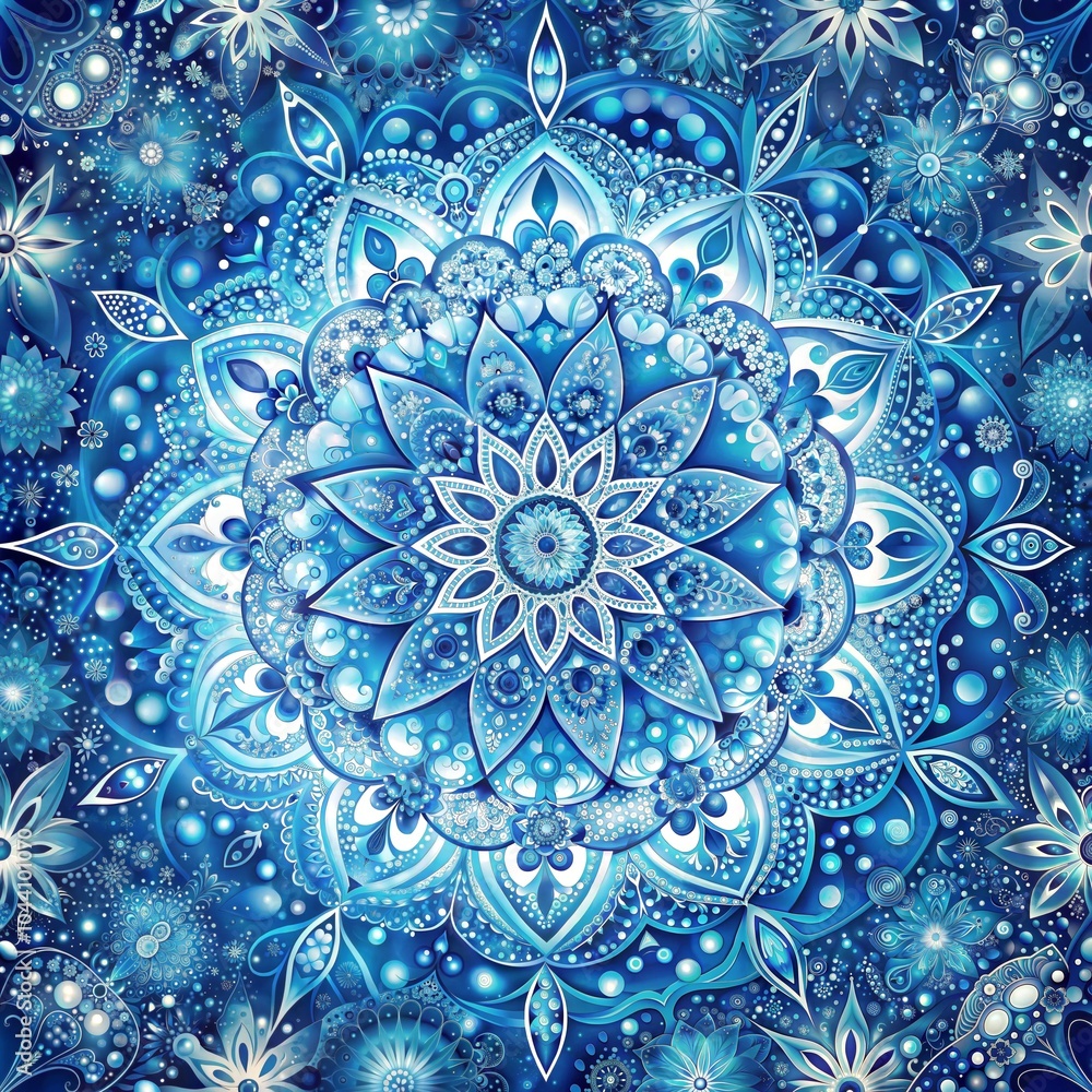 Spiritual healing mandala in blue tones, intricate design for meditation and relaxation Spiritual healing mandala in blue tones, intricate design for meditation and relaxation