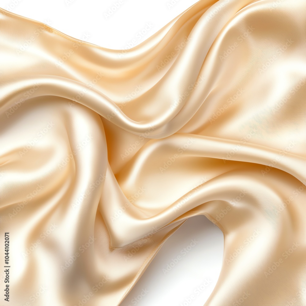 Obraz premium Close-up of luxurious cream satin fabric with soft folds, capturing a sense of elegance and smooth texture for fashion and design concepts.