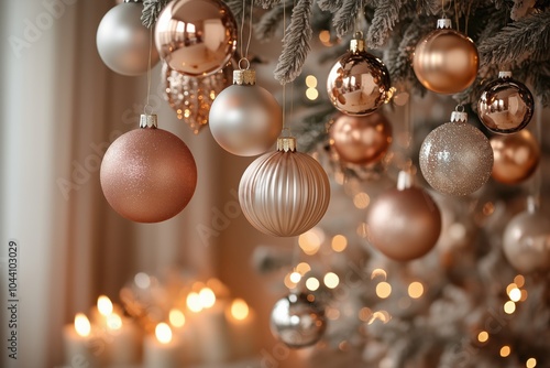 Festive Christmas baubles in an elegant ambiance photo