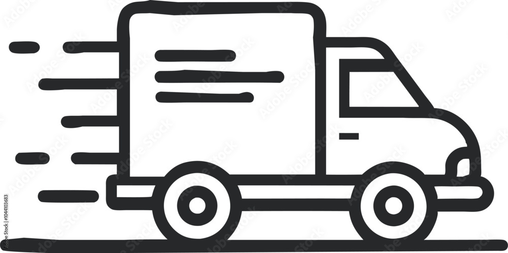 Fast-moving shipping delivery truck line art vector icon. Vector illustration isolated on a white background. Fast-moving shipping delivery truck line art vector icon. Vector illustration isolated on a white background.