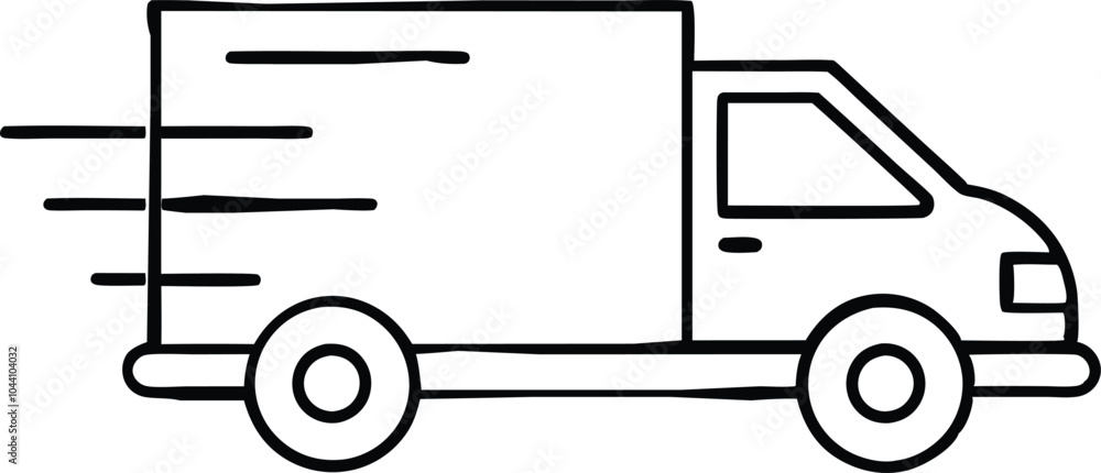 Fast-moving shipping delivery truck line art vector icon. Vector illustration isolated on a white background. Fast-moving shipping delivery truck line art vector icon. Vector illustration isolated on a white background.