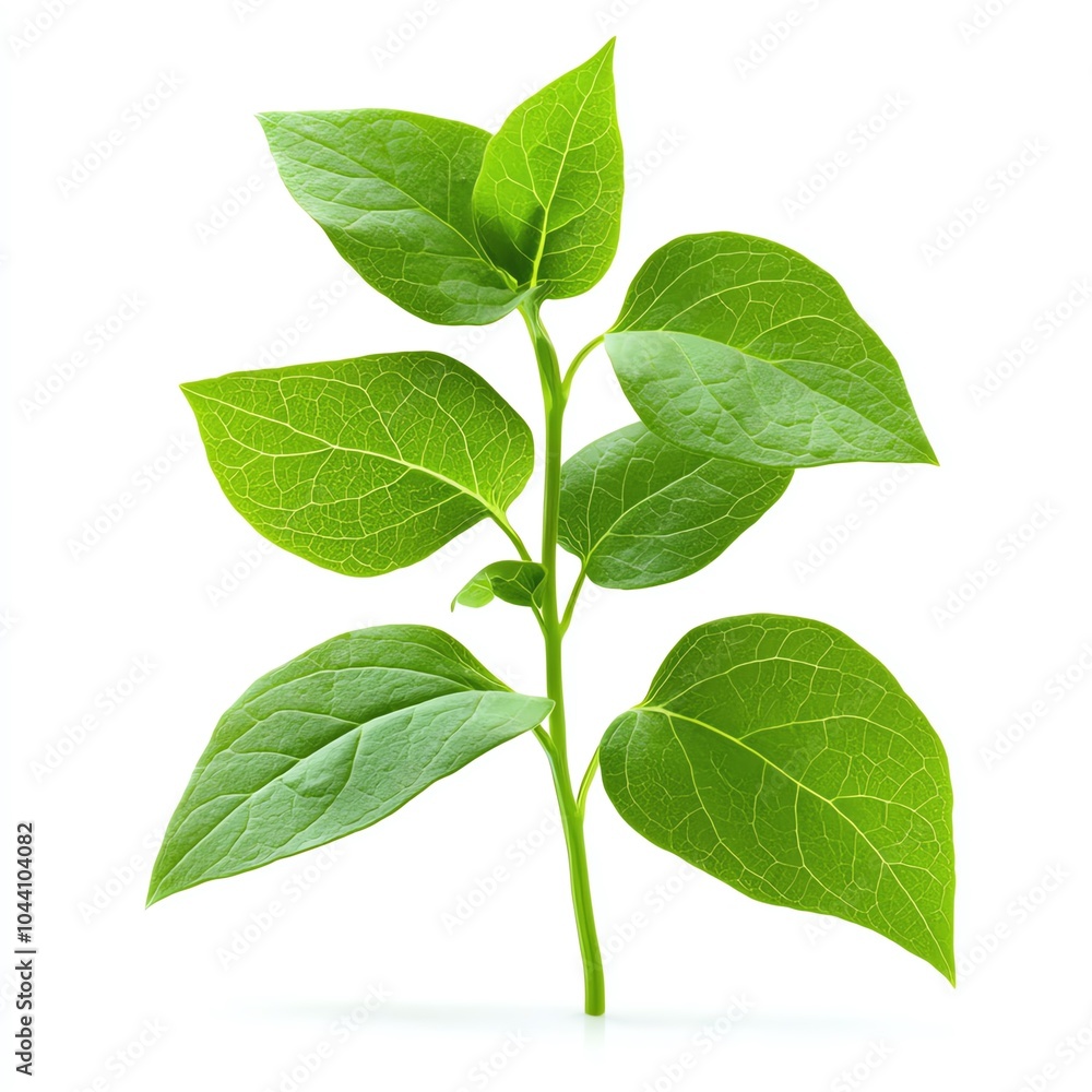 Fototapeta premium Fresh green plant with vibrant leaves isolated on white background, symbolizing growth, nature, and environmental purity.