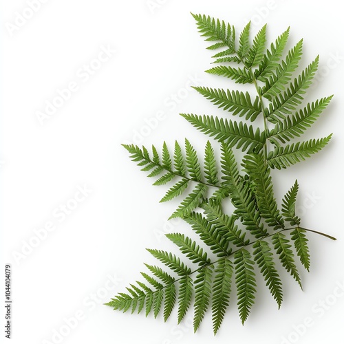 Fresh green fern leaves arranged against a white background, showcasing their natural beauty and intricate patterns.